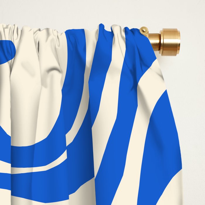 Retro Liquid Swirl Abstract Pattern in Cobalt Blue Cream Window Curtain Gallery Image 2