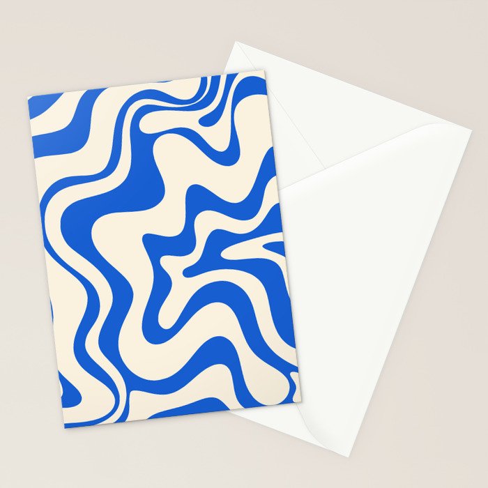 Retro Liquid Swirl Abstract Pattern in Cobalt Blue Cream Stationery Card Gallery Image 2