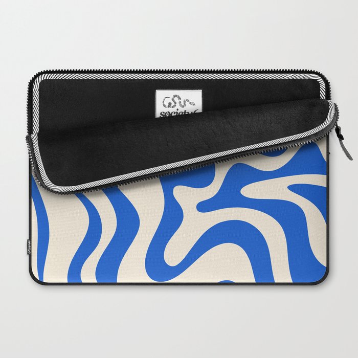 Retro Liquid Swirl Abstract Pattern in Cobalt Blue Cream Laptop Sleeve Gallery Image 2