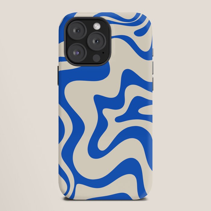 Retro Liquid Swirl Abstract Pattern in Cobalt Blue Cream iPhone Case Gallery Image 12