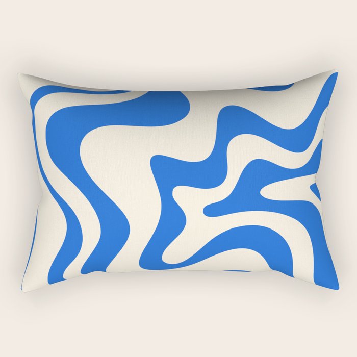 Retro Liquid Swirl Abstract Pattern in Cobalt Blue Cream Rectangular Pillow Gallery Image 2