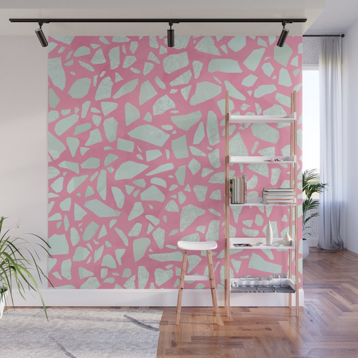 Pink terrazzo flooring seamless pattern with colorful marble rocks Wall Mural Gallery Image 1