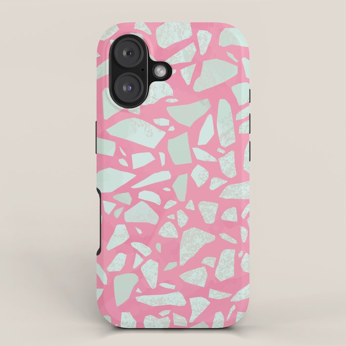 Pink terrazzo flooring seamless pattern with colorful marble rocks iPhone Case Gallery Image 1