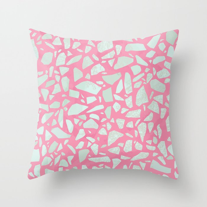 Pink terrazzo flooring seamless pattern with colorful marble rocks Throw Pillow Gallery Image 6