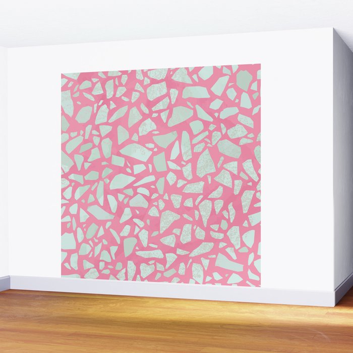 Pink terrazzo flooring seamless pattern with colorful marble rocks Wall Mural Gallery Image 2