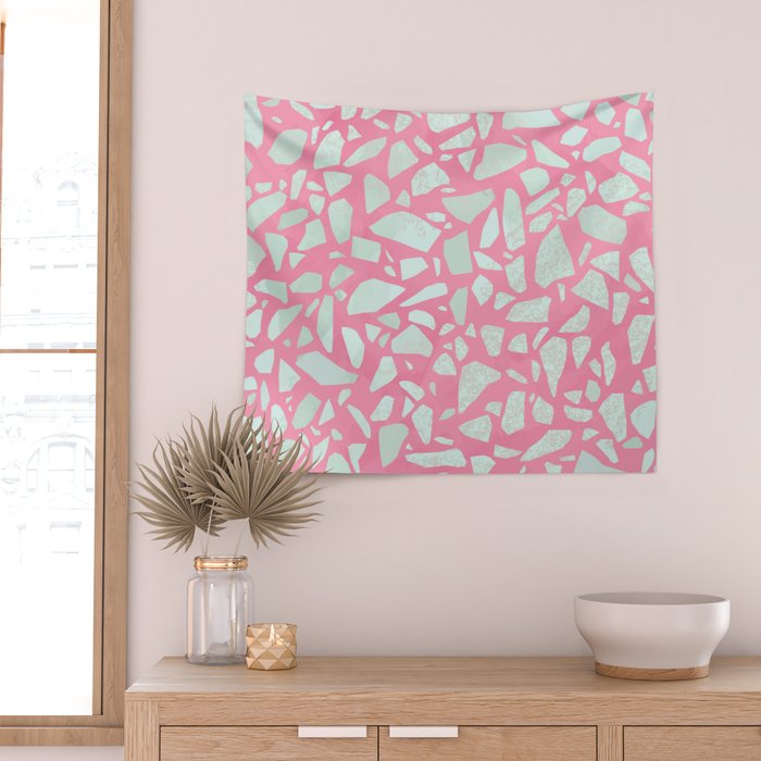 Pink terrazzo flooring seamless pattern with colorful marble rocks Wall Tapestry Gallery Image 2