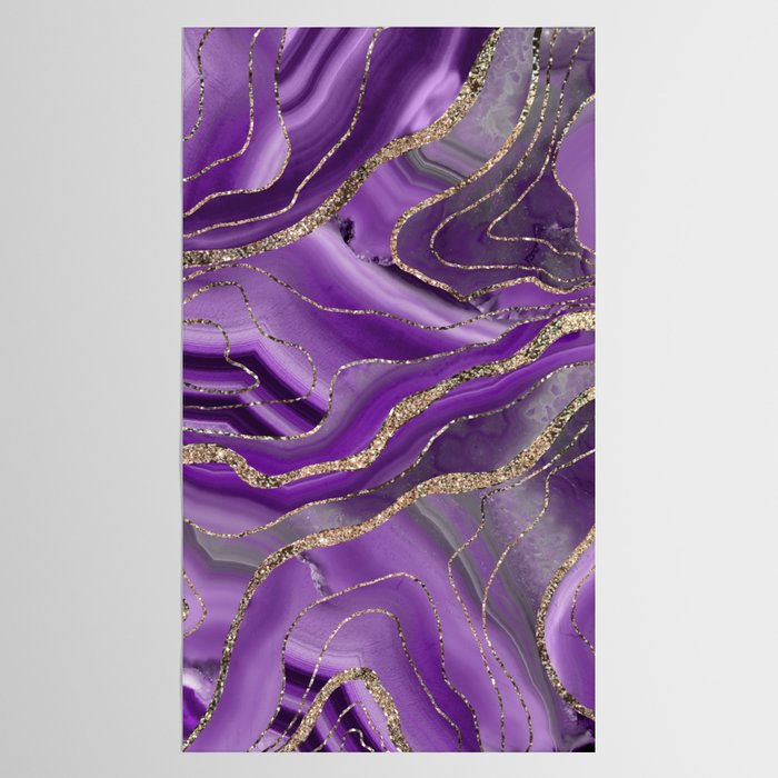 Purple Gray Agate Gold Glitter Glam #1 (Faux Glitter) #marble #decor #art #society6 Tablecloth Gallery Image 2