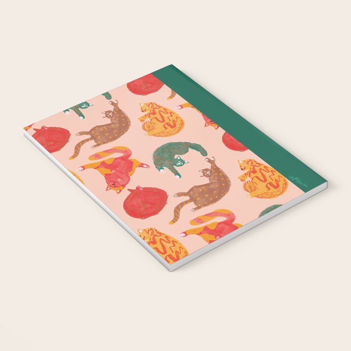 Sleepy Cozy Kitty Cats in Green & Orange Notebook Gallery Image 3