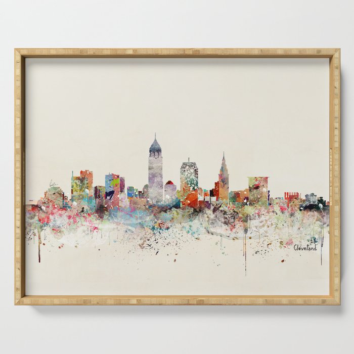 cleveland ohio skyline Serving Tray Gallery Image 1