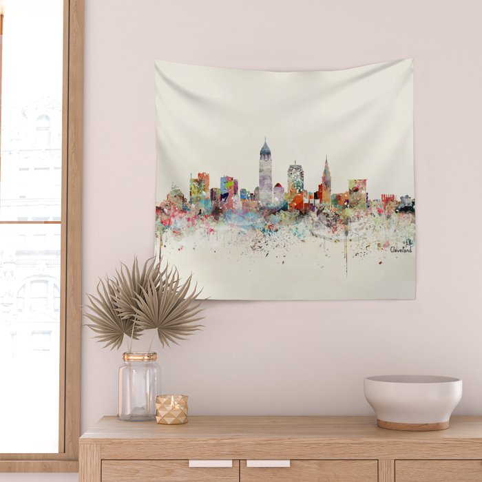 cleveland ohio skyline Wall Tapestry Gallery Image 2