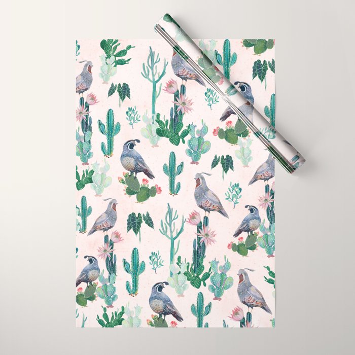 Cactus Quail  Wrapping Paper Gallery Image 1