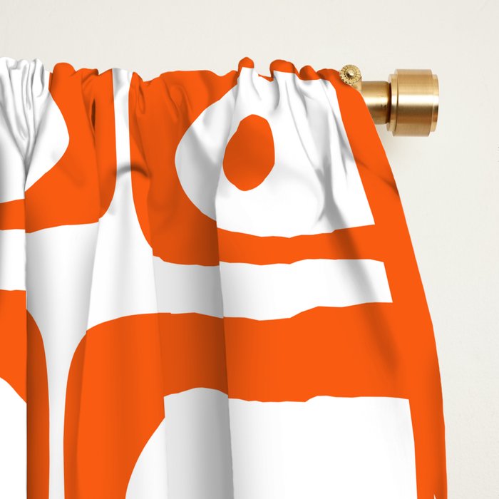 Mid Century Modern Piquet Abstract Multi Geometric Pattern in Orange and White Window Curtain Gallery Image 2