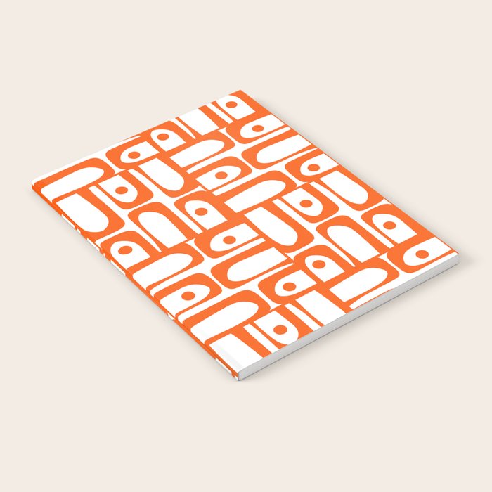 Mid Century Modern Piquet Abstract Multi Geometric Pattern in Orange and White Notebook Gallery Image 2