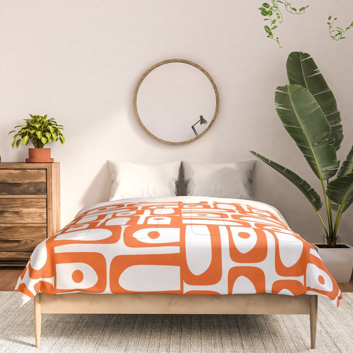 Mid Century Modern Piquet Abstract Multi Geometric Pattern in Orange and White Comforter Gallery Image 3
