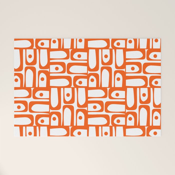 Mid Century Modern Piquet Abstract Multi Geometric Pattern in Orange and White Welcome Mat Gallery Image 1