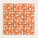 Mid Century Modern Piquet Abstract Multi Geometric Pattern in Orange and White Wood Wall Art Gallery Image 1