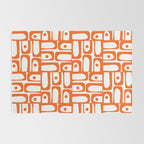 Mid Century Modern Piquet Abstract Multi Geometric Pattern in Orange and White Rug Gallery Image 2
