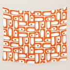 Mid Century Modern Piquet Abstract Multi Geometric Pattern in Orange and White Wall Tapestry Gallery Image 4