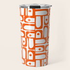 Mid Century Modern Piquet Abstract Multi Geometric Pattern in Orange and White Travel Mug Gallery Image 1
