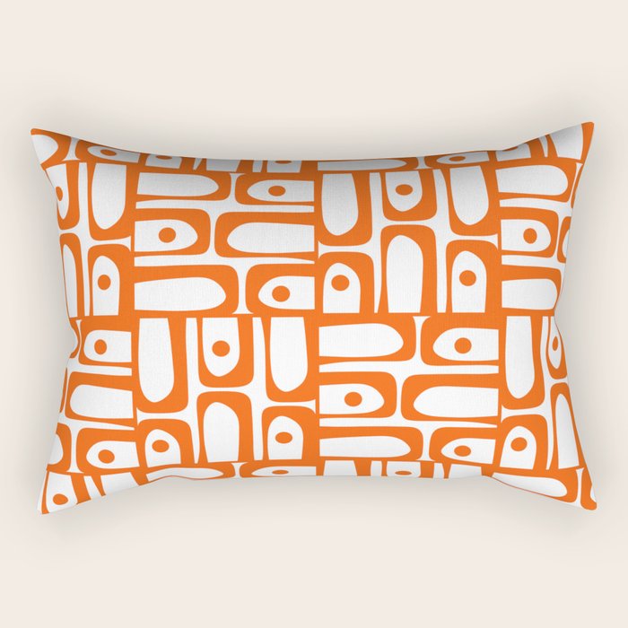 Mid Century Modern Piquet Abstract Multi Geometric Pattern in Orange and White Rectangular Pillow Gallery Image 2