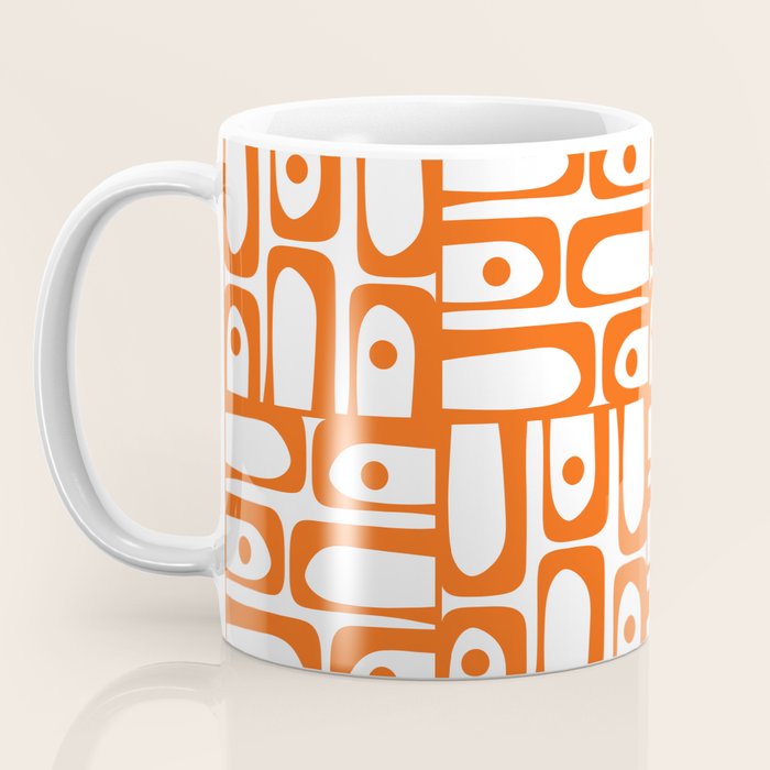 Mid Century Modern Piquet Abstract Multi Geometric Pattern in Orange and White Coffee Mug Gallery Image 3