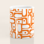 Mid Century Modern Piquet Abstract Multi Geometric Pattern in Orange and White Coffee Mug Gallery Image 4