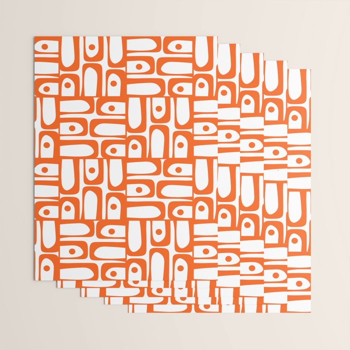 Mid Century Modern Piquet Abstract Multi Geometric Pattern in Orange and White Wrapping Paper Gallery Image 3