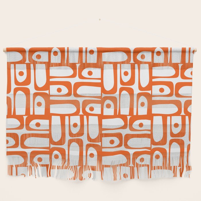 Mid Century Modern Piquet Abstract Multi Geometric Pattern in Orange and White Wall Hanging Gallery Image 1