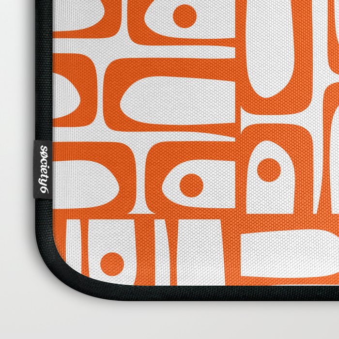 Mid Century Modern Piquet Abstract Multi Geometric Pattern in Orange and White Laptop Sleeve Gallery Image 3