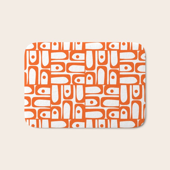 Mid Century Modern Piquet Abstract Multi Geometric Pattern in Orange and White Bath Mat Gallery Image 1