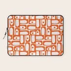 Mid Century Modern Piquet Abstract Multi Geometric Pattern in Orange and White Laptop Sleeve Gallery Image 1