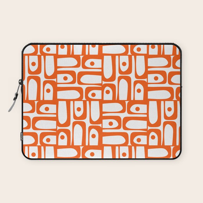 Mid Century Modern Piquet Abstract Multi Geometric Pattern in Orange and White Laptop Sleeve Gallery Image 1