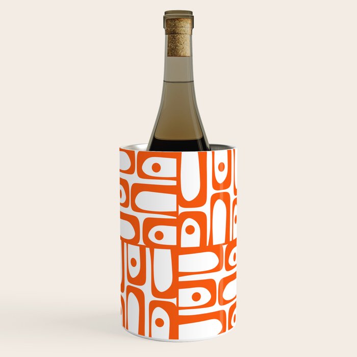 Mid Century Modern Piquet Abstract Multi Geometric Pattern in Orange and White Wine Chiller Gallery Image 1