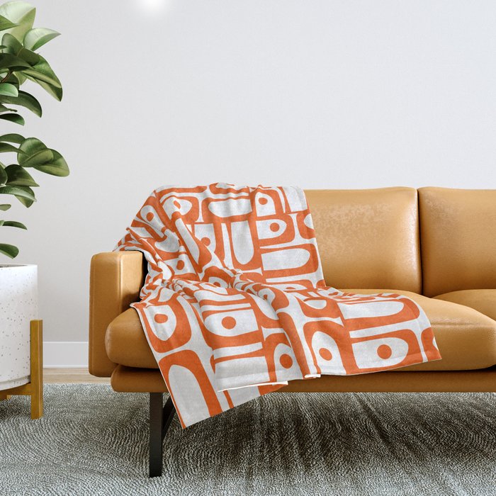 Mid Century Modern Piquet Abstract Multi Geometric Pattern in Orange and White Throw Blanket Gallery Image 1