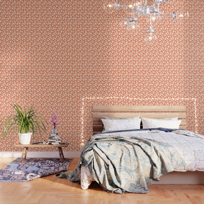 Mid Century Modern Piquet Abstract Multi Geometric Pattern in Orange and White Wallpaper Gallery Image 1
