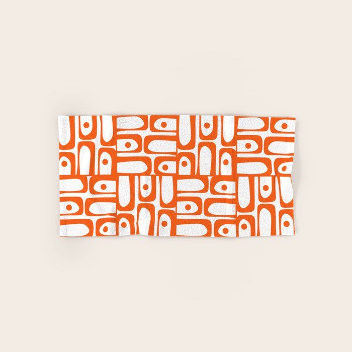 Mid Century Modern Piquet Abstract Multi Geometric Pattern in Orange and White Bath Towel Gallery Image 1