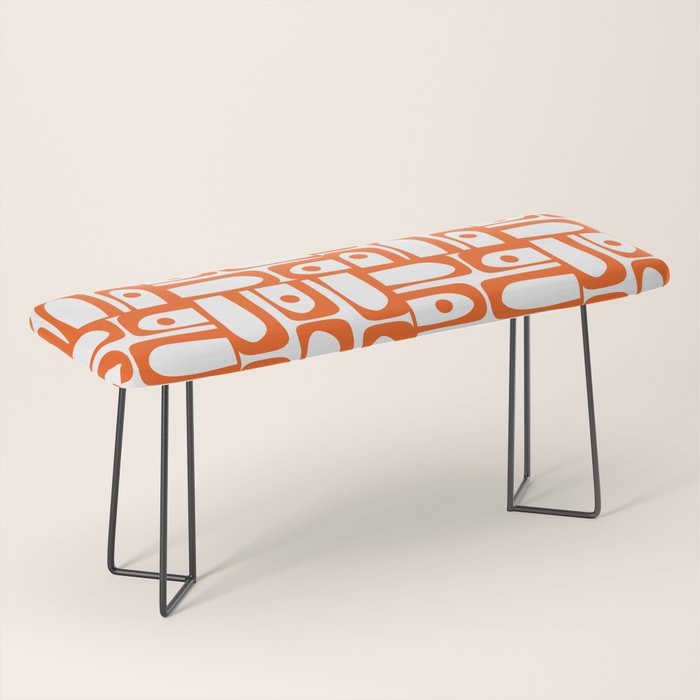 Mid Century Modern Piquet Abstract Multi Geometric Pattern in Orange and White Bench Gallery Image 1
