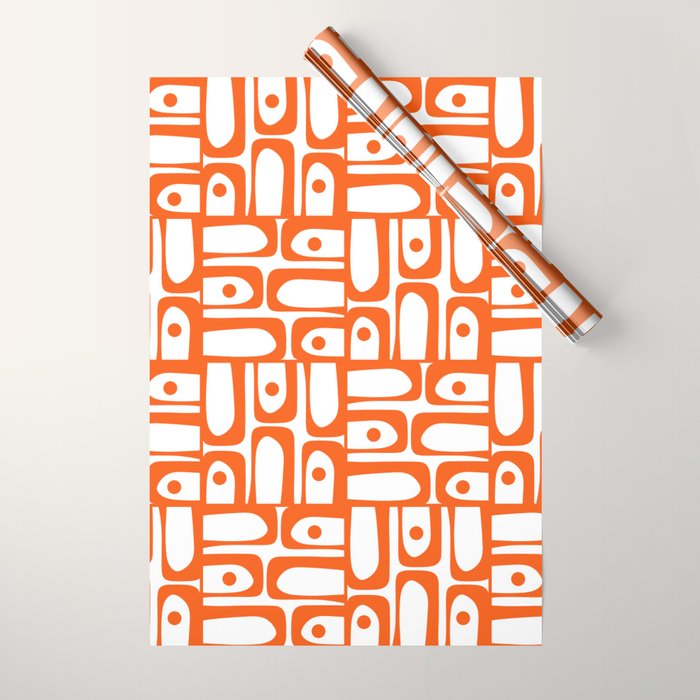 Mid Century Modern Piquet Abstract Multi Geometric Pattern in Orange and White Wrapping Paper Gallery Image 1