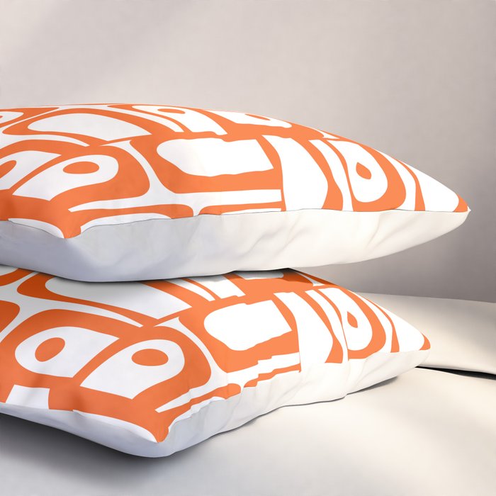 Mid Century Modern Piquet Abstract Multi Geometric Pattern in Orange and White Pillow Sham Gallery Image 3