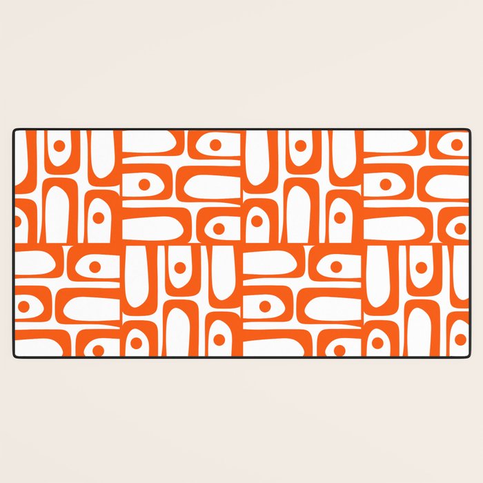 Mid Century Modern Piquet Abstract Multi Geometric Pattern in Orange and White Desk Mat Gallery Image 3