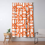 Mid Century Modern Piquet Abstract Multi Geometric Pattern in Orange and White Window Curtain Gallery Image 5