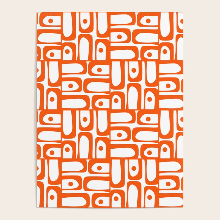 Mid Century Modern Piquet Abstract Multi Geometric Pattern in Orange and White Poster Gallery Image 4