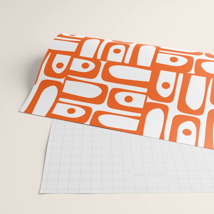 Mid Century Modern Piquet Abstract Multi Geometric Pattern in Orange and White Wrapping Paper Gallery Image 2