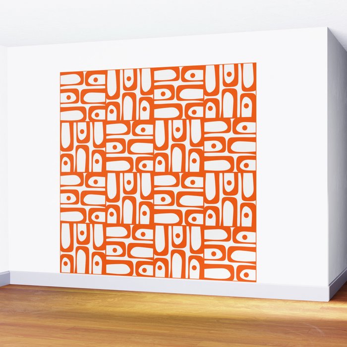 Mid Century Modern Piquet Abstract Multi Geometric Pattern in Orange and White Wall Mural Gallery Image 2