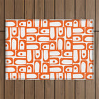 Mid Century Modern Piquet Abstract Multi Geometric Pattern in Orange and White Outdoor Rug Gallery Image 1