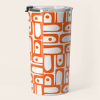 Mid Century Modern Piquet Abstract Multi Geometric Pattern in Orange and White Travel Mug Gallery Image 3