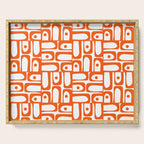 Mid Century Modern Piquet Abstract Multi Geometric Pattern in Orange and White Serving Tray Gallery Image 1