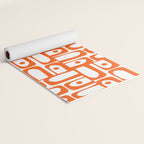 Mid Century Modern Piquet Abstract Multi Geometric Pattern in Orange and White Yoga Mat Gallery Image 2