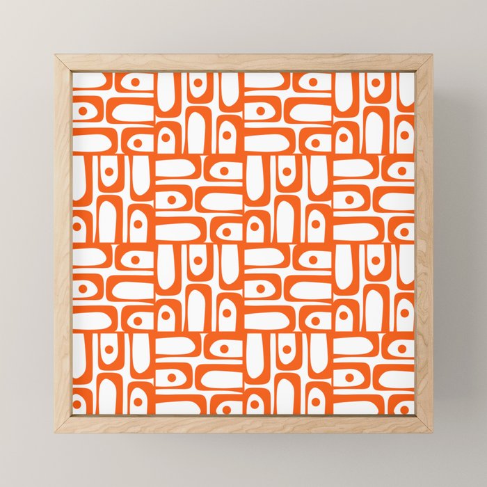 Mid Century Modern Piquet Abstract Multi Geometric Pattern in Orange and White Mini Art Print Gallery Image 1