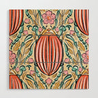 Retro Floral Beetle - pink red gold and teal Wood Wall Art Gallery Image 1